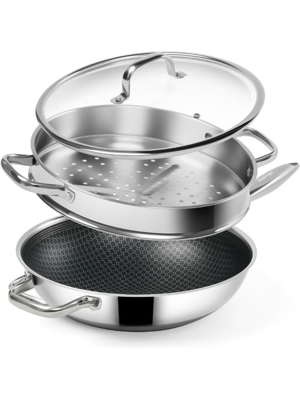 12-Inch Nonstick Hybrid Wok with Steamer, Stay-Cool Handle, PFOA Free, Induction